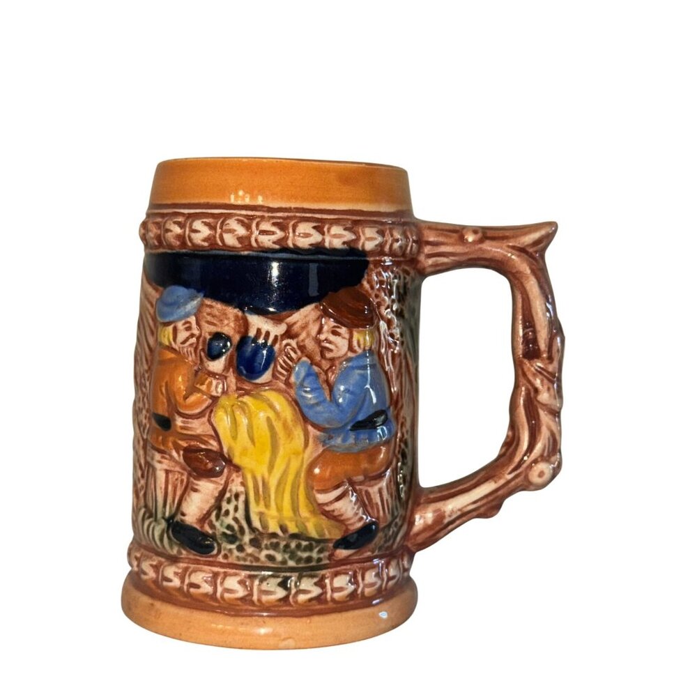 Vintage German Beer Stein With Hand-Painted Tavern Scene